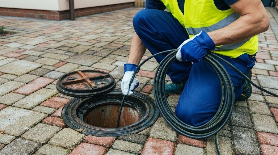 Τεχνικός εργάζεται σε φρεάτιο αποχέτευσης